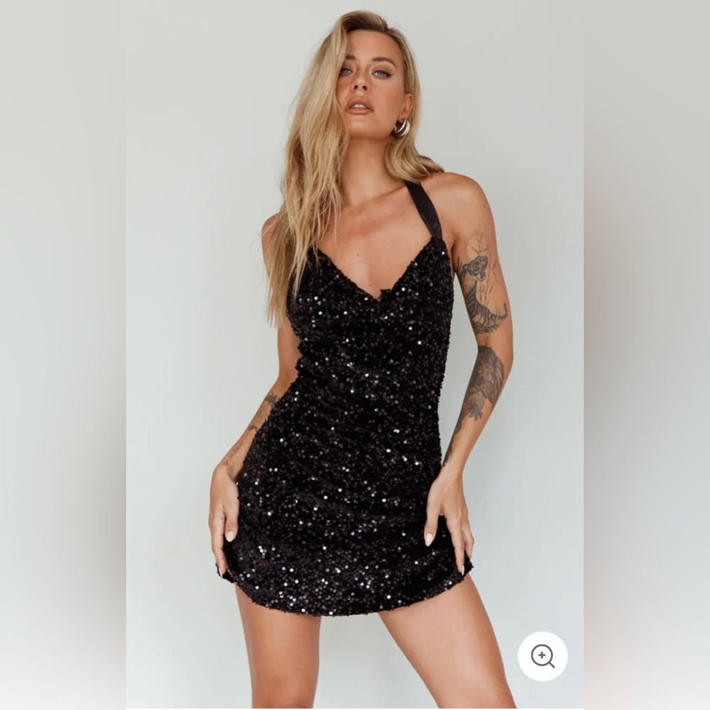 Selfie Leslie Black Star Lights Halterneck Mini Dress Sequin, size small